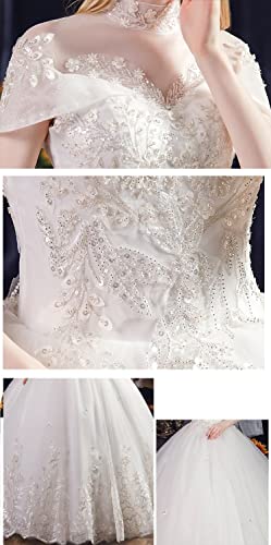 [Housaku Co., Ltd.] Wedding Dress, High Neck, French Sleeves, Long Length, Princess Line, Elegant, Premium Dress, Lace-up, Pure White, Bridal Dress (2