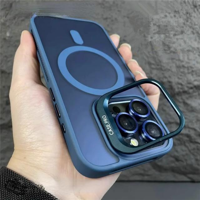 For iPhone 15 Pro Max Luxury Magsafe Magnetic Matte Phone Case For iPhone 11 12 13 14 16 Plus Lens Holder Stand Protective Cover
