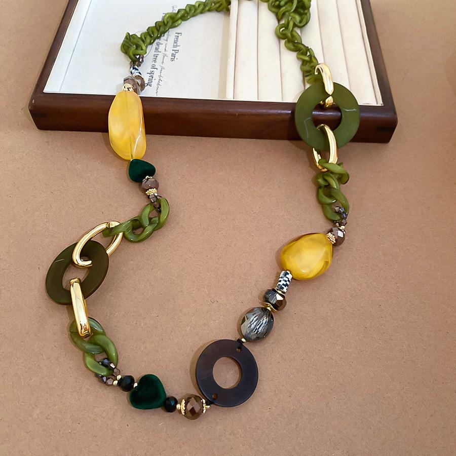 Retro style coffee fabric acrylic love necklace light luxury sweater chain versatile necklace women