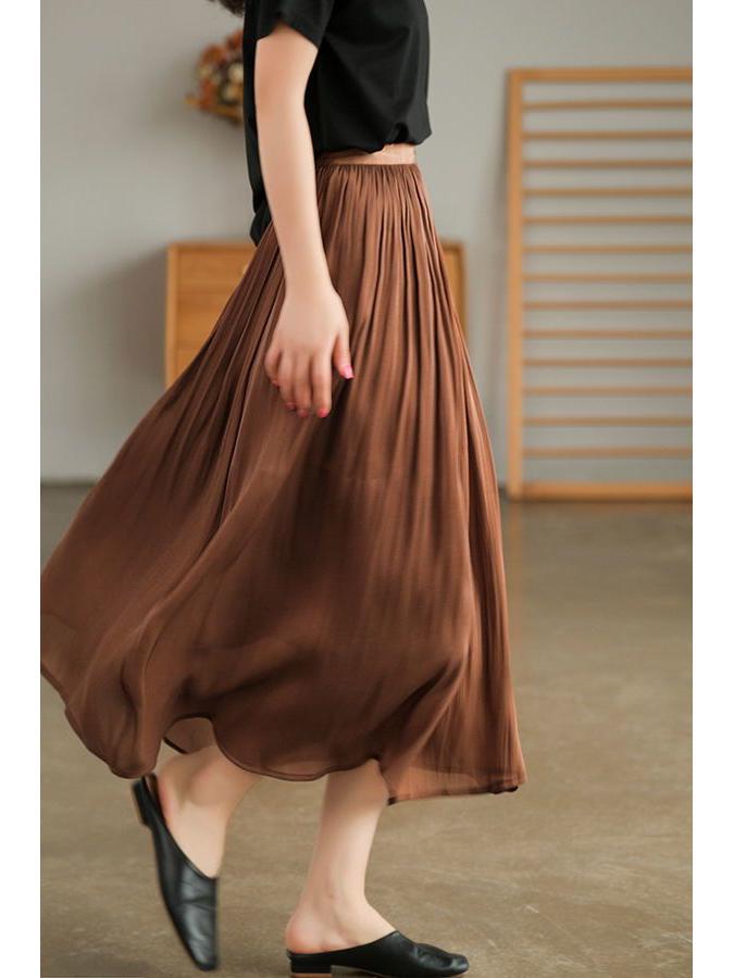 2025 Elegant Summer Gauze Midi Skirt - Romantic Luster, Solid Color, Slim Fit