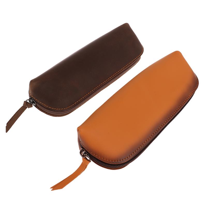 Vintage Leather Pencil Bag Simple Stationery Hoder Pen Case Storage Bag Zipper Pencil Pouch Glasses Box School Supplies