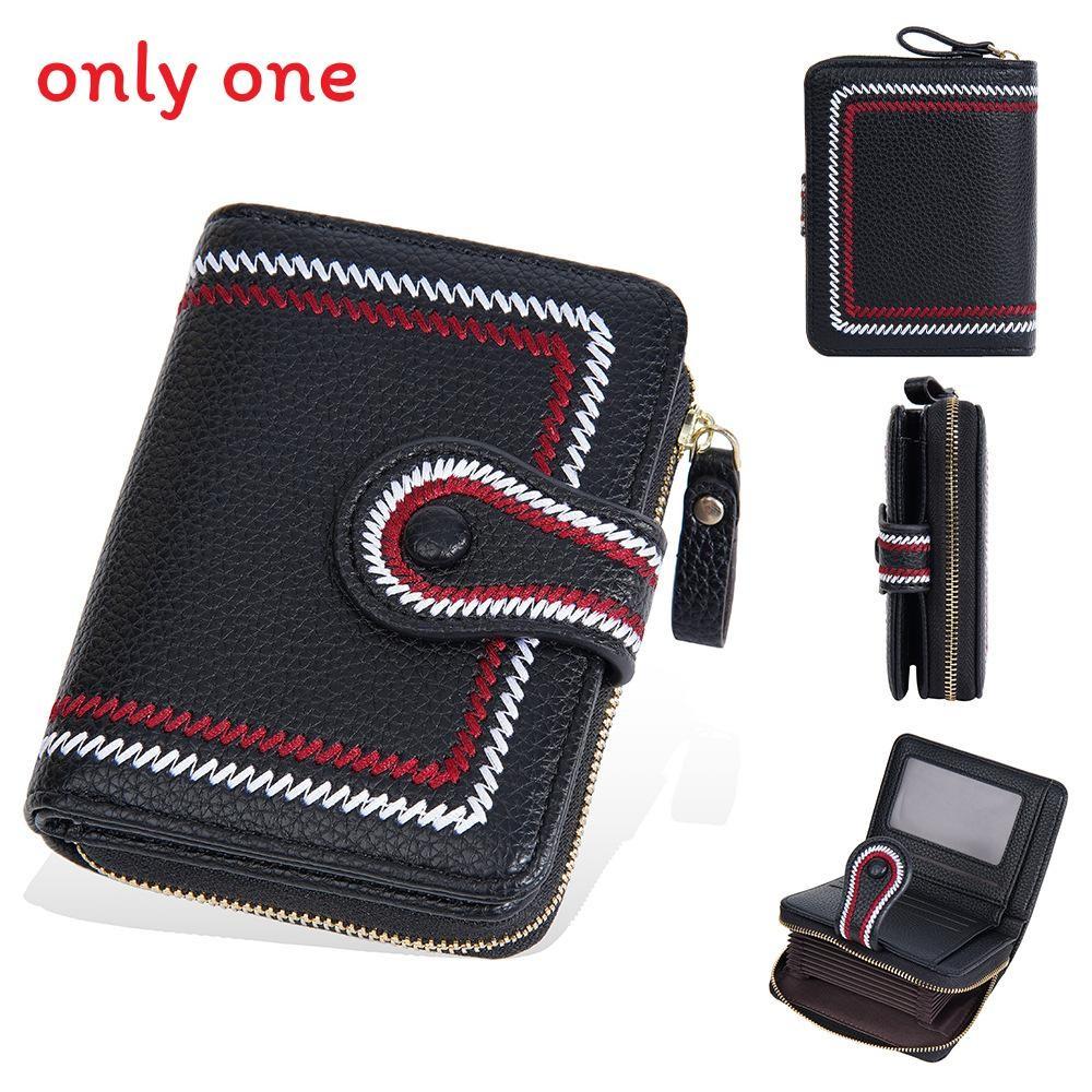 Womens Short Wallet With Zipper Closure And Embroidered Design For Daily Use