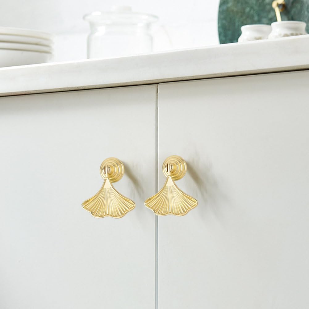 4 Pcs Ginkgo Leaf Shape Handles Golden Leaf Shape Knobs Golden Drop Pendant Pull Handles Single Hole Knobs Handles for Kitchen Furniture Cabinet