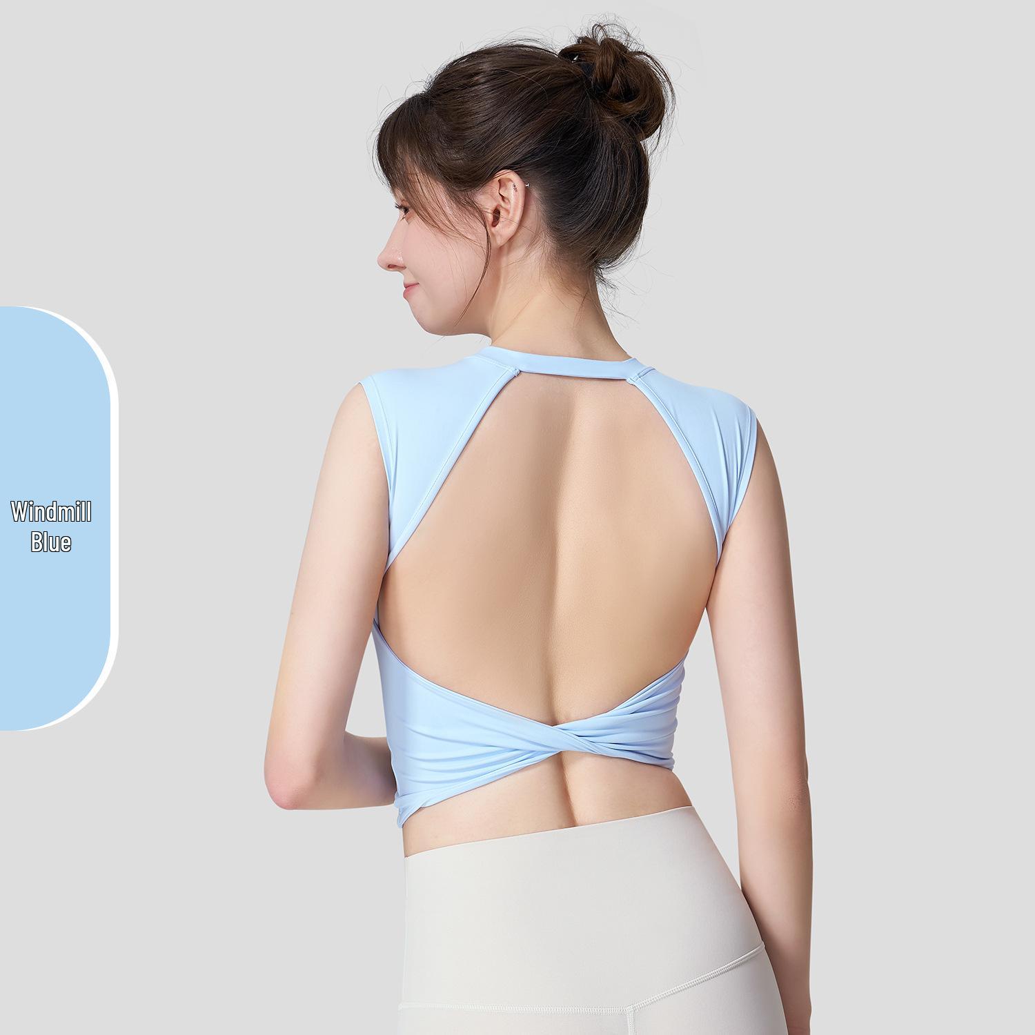 

Sexy Sleeveless Yoga Tank with Fixed Cups, Cut-out Back, Waist-Cinching, Slimming Fit Sports Top for Women S