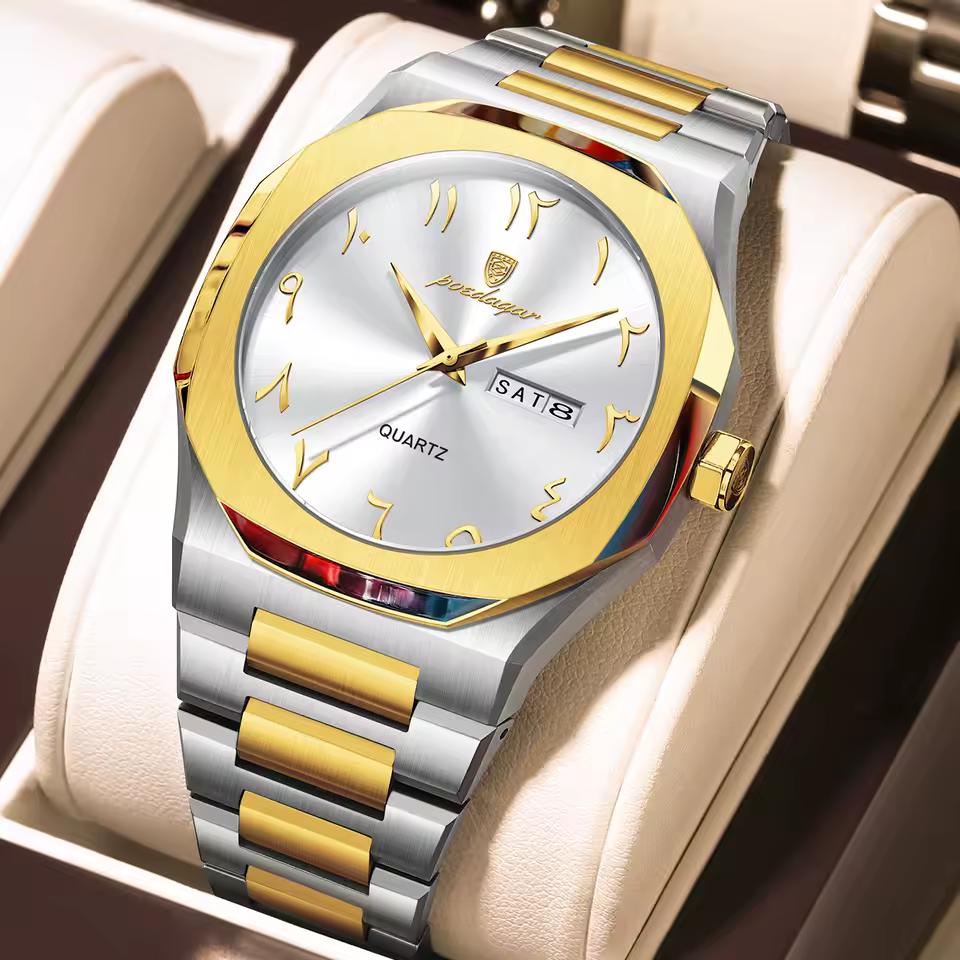POEDAGAR Watch for Men Waterproof Luxury Week Calendar Wristwatch Quartz Stainless Steel Fashion Watches Male