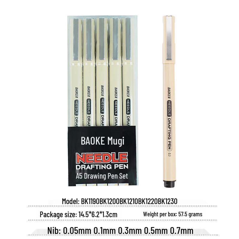 BaoKe A5 Black Needle-tip Art & Sketching Pen Set - Ideal for Line Drawing & Manga