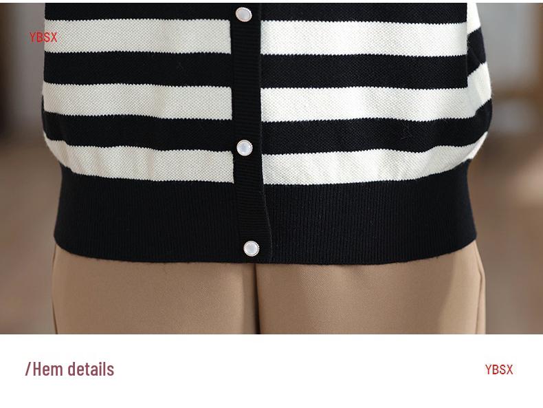 Mom's 2025 Autumn Striped Long-Sleeve Knit Sweater for Middle-Aged & Elderly Women