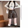 Women's PU Leather High Waist A-Line Shorts - Black, Autumn/Winter 2024 Collection, Slimming Wide-Leg, Casual Loose Fit.