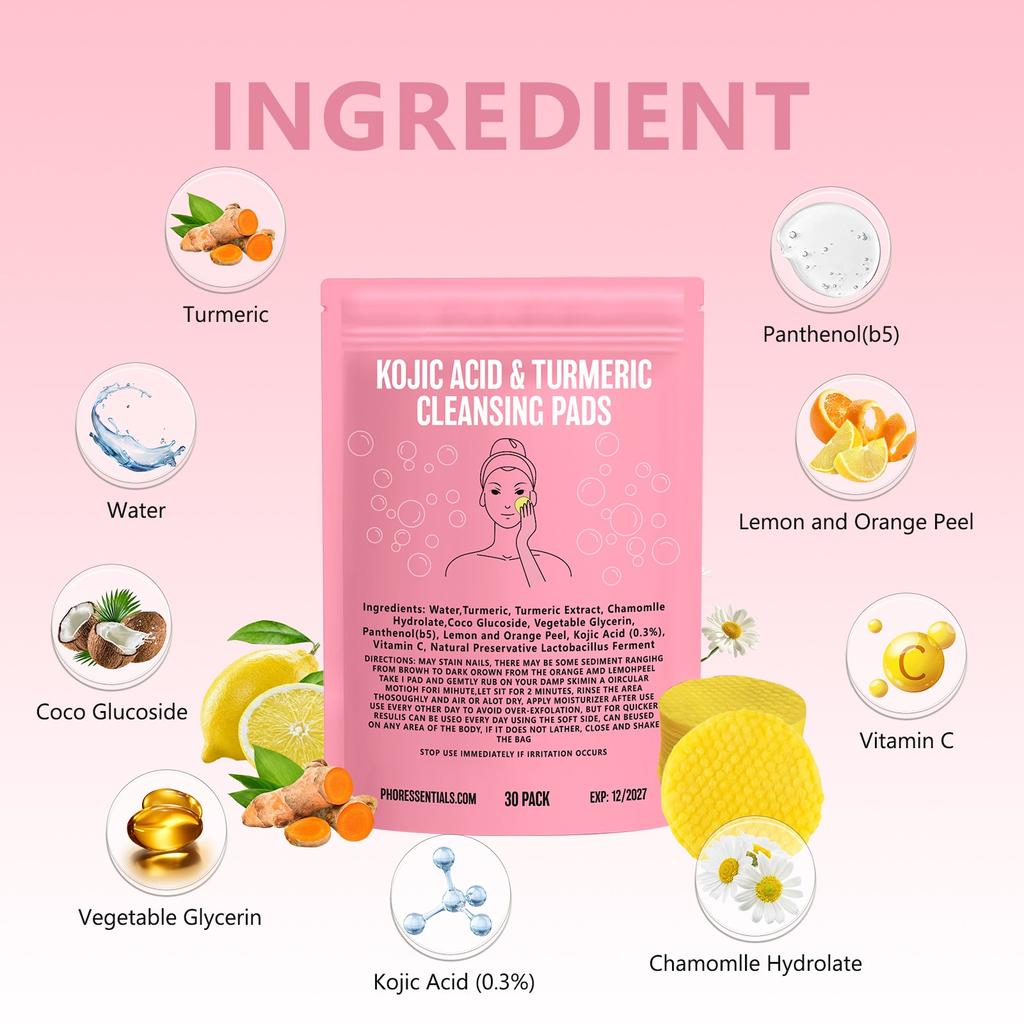Brightening Cleansing Pads Kojic Cleansing Pads Helps Balance Skin Oil And Water Hydrating Remove Excess Keratin From The Body'S Skin30PC1ml