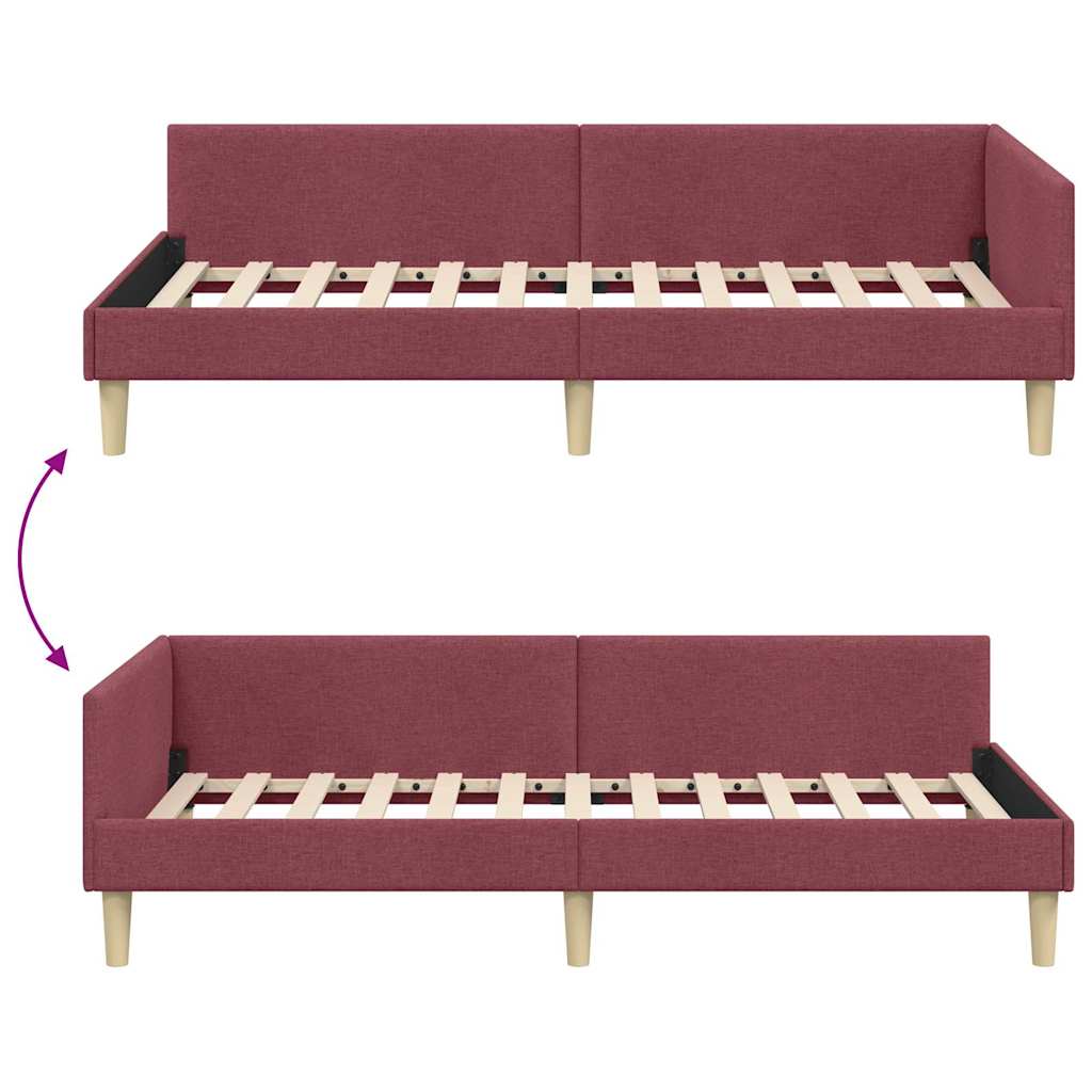 L Shaped Bed Frame Burgundy 90 X 190 Cm Fabric