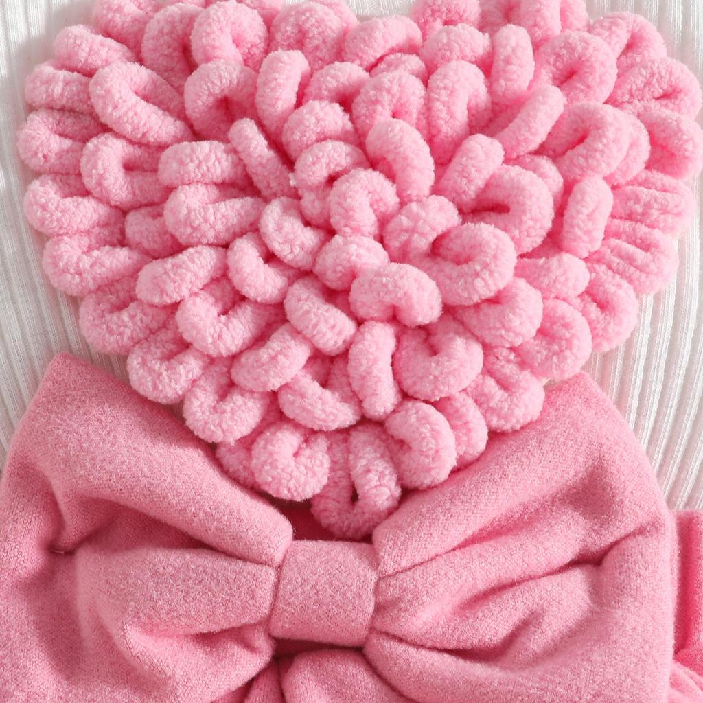 3D Heart Long-Sleeve Dress with Headband for Baby Girls, Ages 0-1, Wool Skirt Hem, with Open Crotch for Autumn/Winter