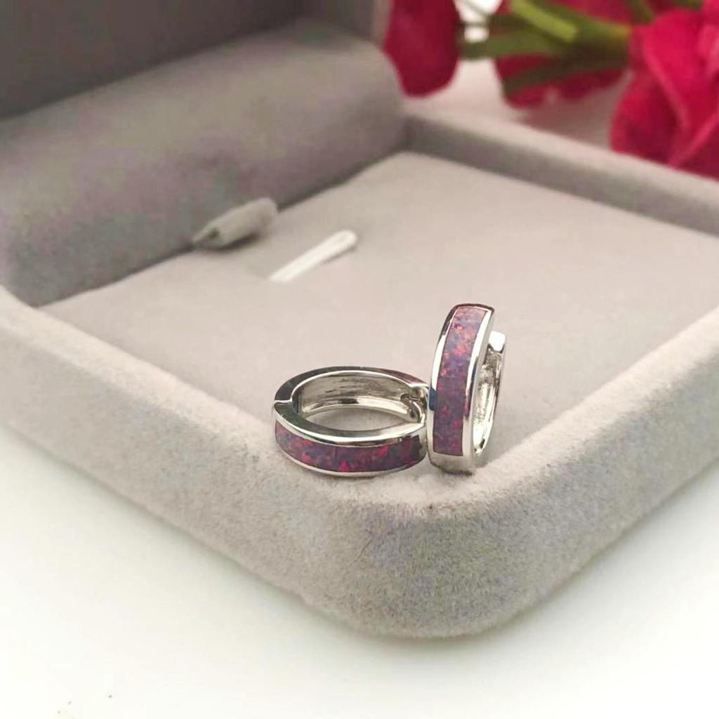 White Gold-Plated Small Opal Hoop Earrings