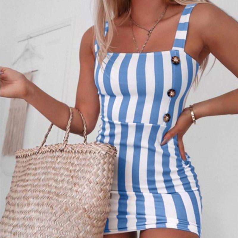 

Мини-платье Женское Винтажное Платье-жилет Без спинки на бретелях Blue S