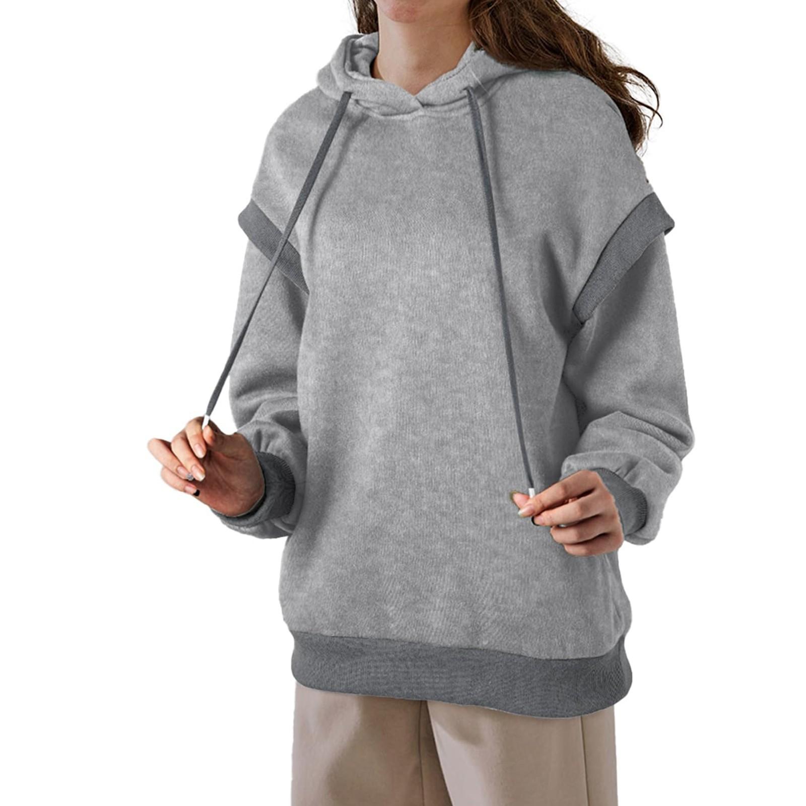 

Женские толстовки большого размера, флисовые толстовки, свитера с длинными рукавами, пуловер, осенняя одежда S светло-серый