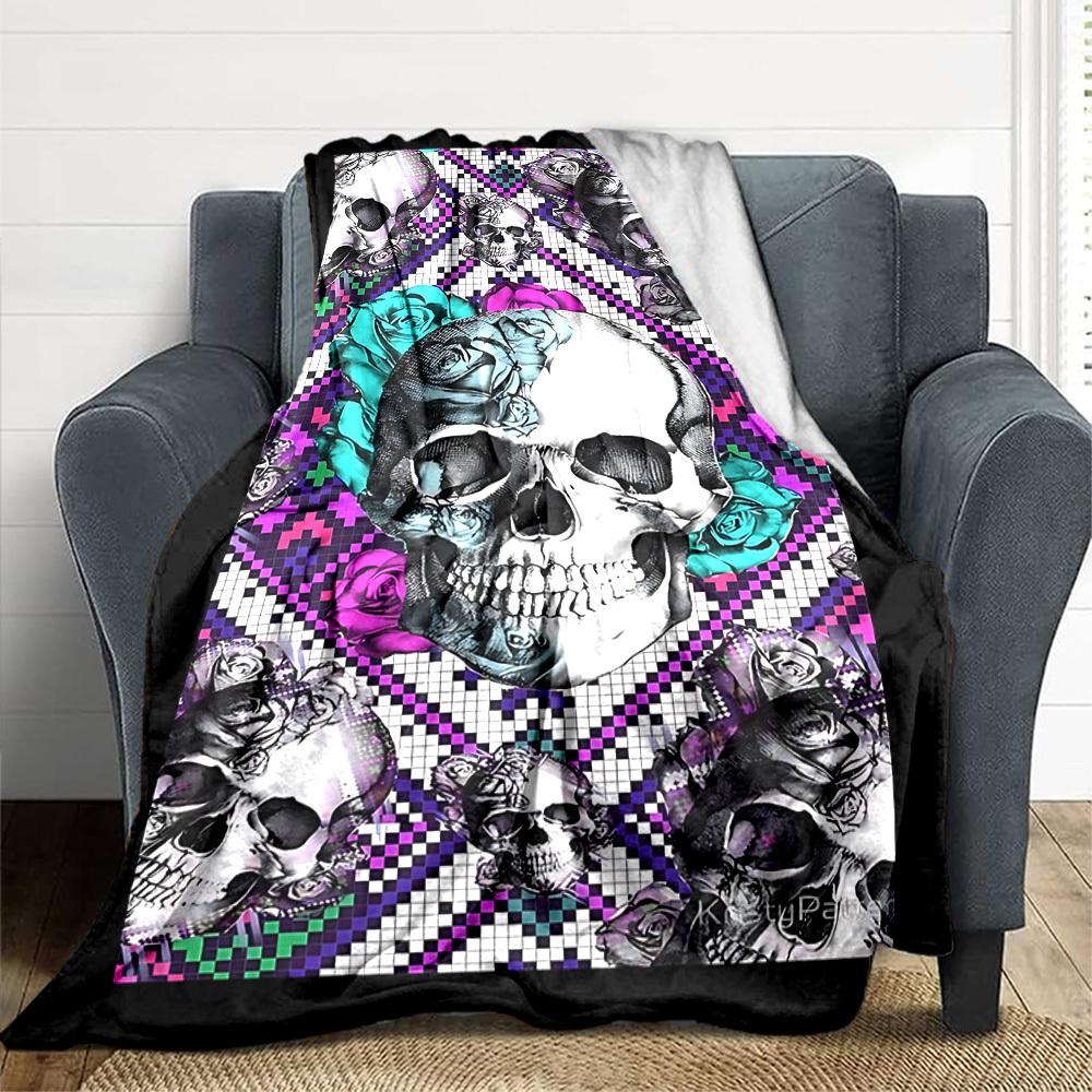 1pc Skull Roses Blanket Lightweight Blanket Throw Blanket For Sofa, Bed, Travel, Camping, Livingroom, Office, Couch, Chair yy251010059
