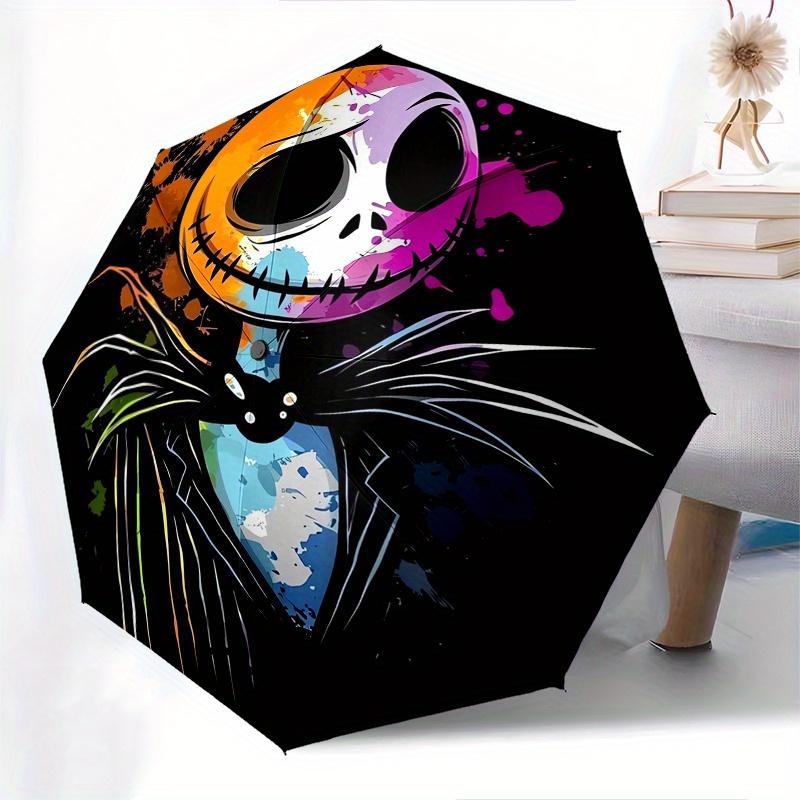 The Nightmare Before Christmas Themed Automatic Opening and Closing Folding Umbrella, Reinforced 8 Ribs, Compact Travel Design, Fashionable