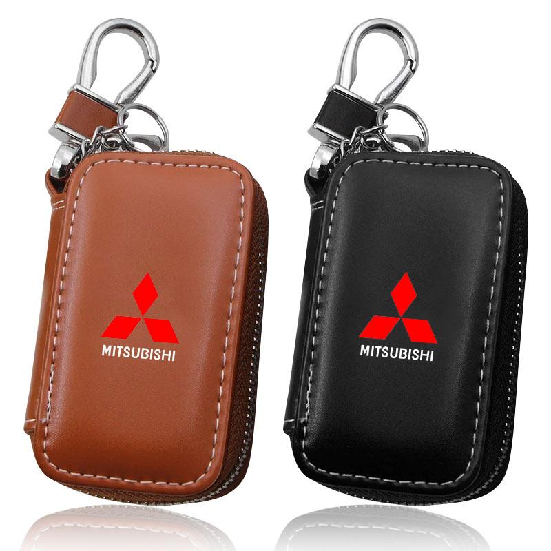 Leder Emblem Auto Schlüsseletui Schlüsselanhänger Reißverschluss Schlüsseletui Tasche für Mitsubishi Outlander Lancer 9 ASX RALLIART Eclipse Mittelnabenkappe hbsh24
