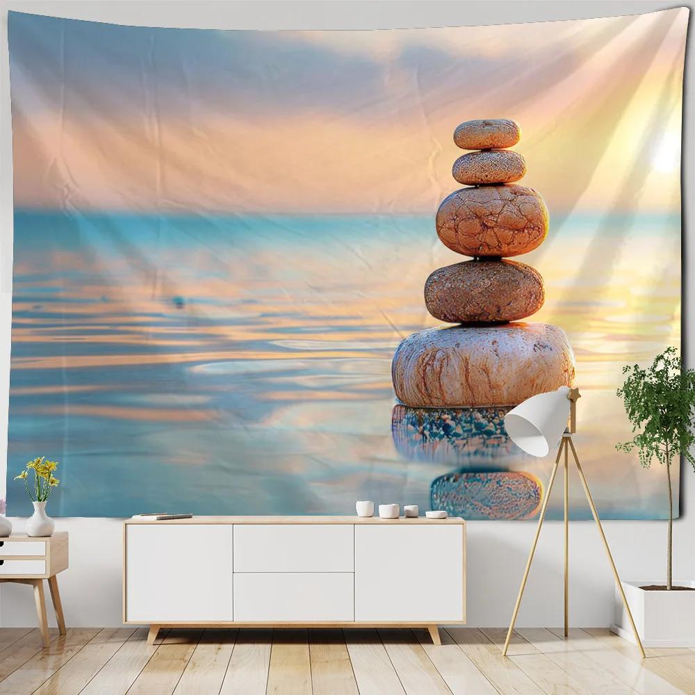 Dreamy Beach Landscape Tapestry Wall Hanging for Bedroom Living Room Dormitory Home Decor Sea View Background Cloth