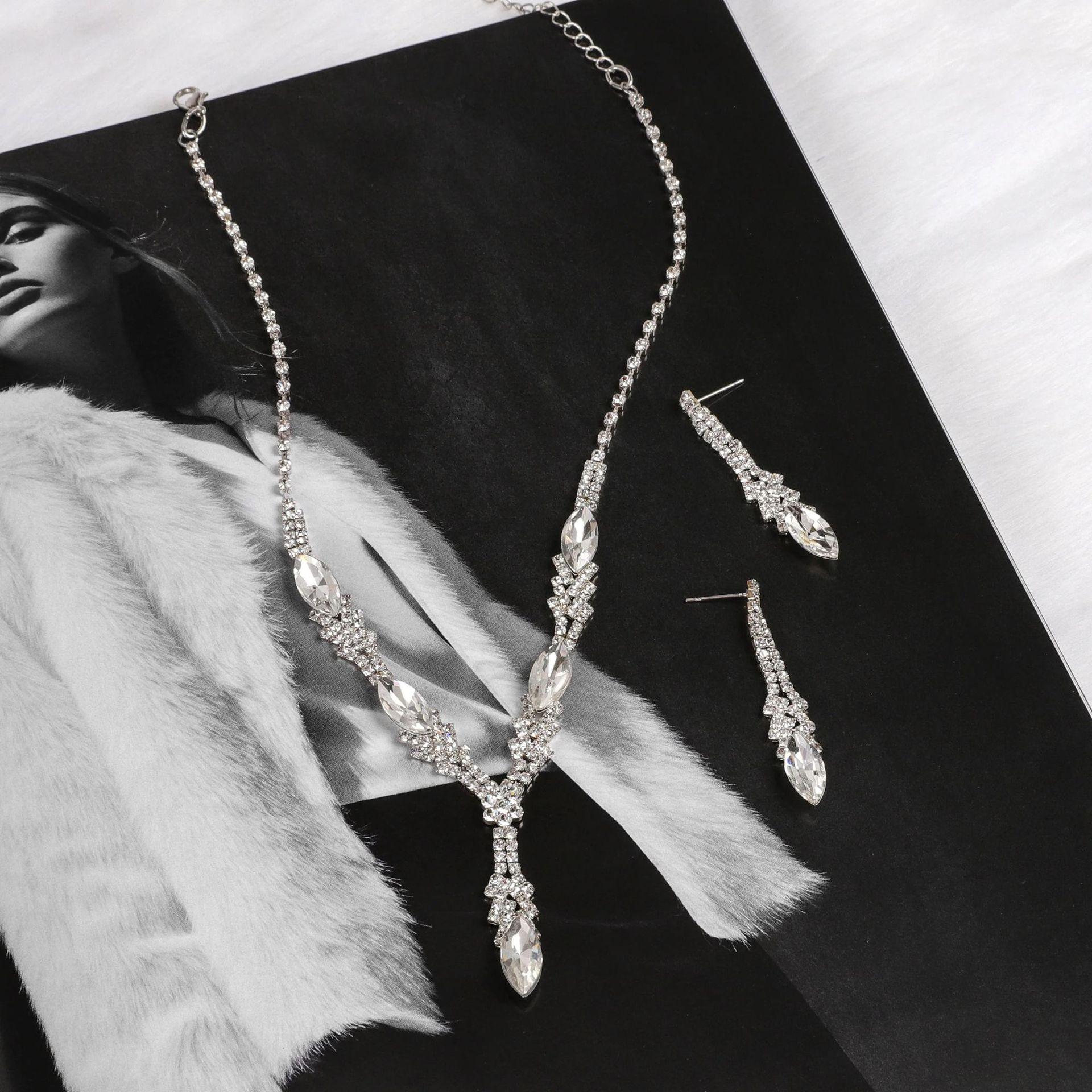 Свадебные серьги и колье, набор украшений, вечерняя вечеринка, колье с кристаллами, колье