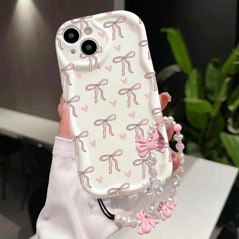 Phone Case For IPhone 17 Air 16 15 14 13 Pro Max Plus 11 12 13 Mini X 7 8 IPhone17 Luxury Cartoon Bow Bracelet Chain Cover Funda