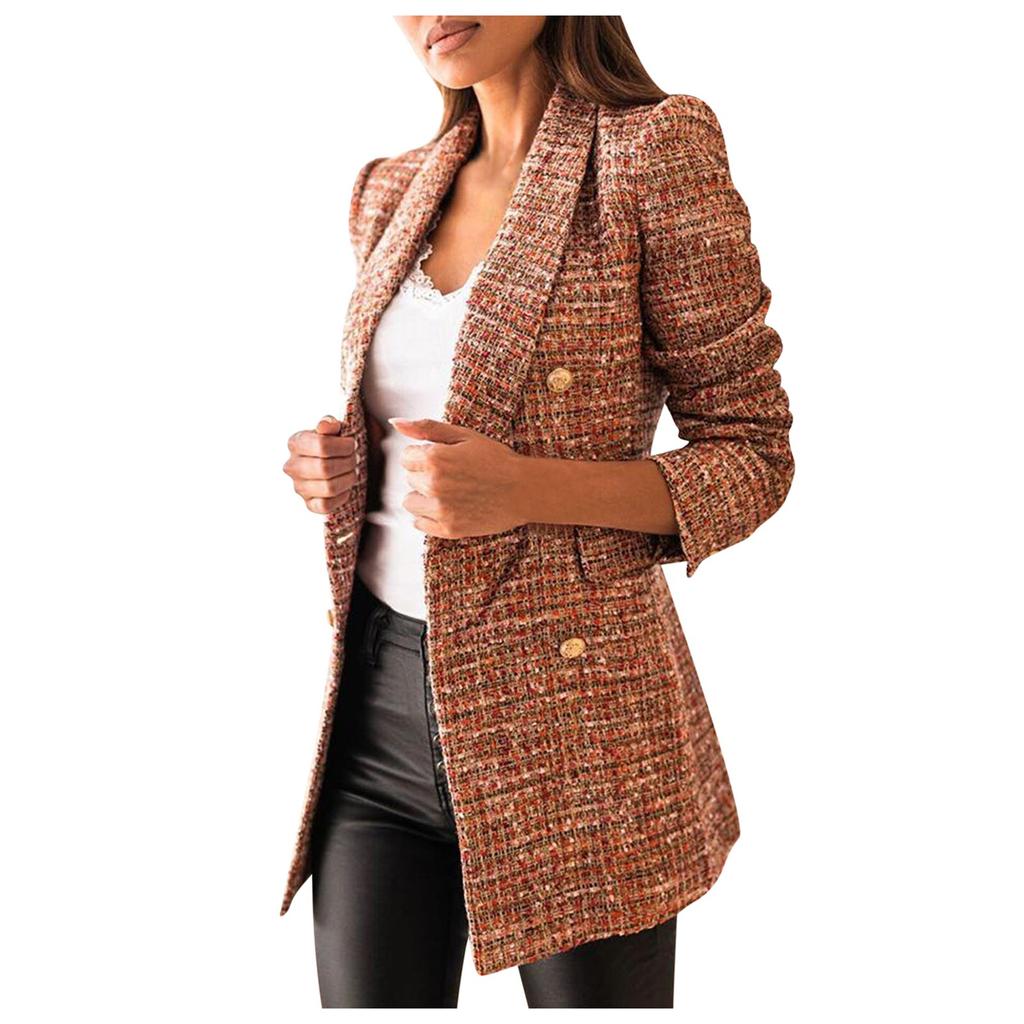Women's New Fashion Long-Sleeved Casual Suit Collar Printed Pocket Jacket