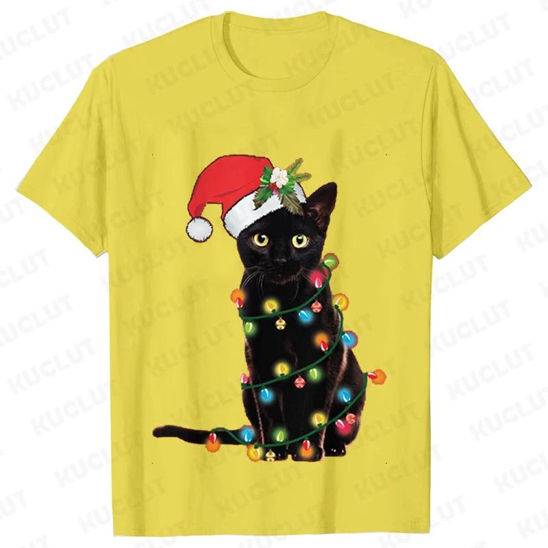 Fashion Trendy T Shirt Short Sleeve Tees for Unisex Funny Christmas Lights Cat T Shirts Female Korean Casual Streetwear Tshirt