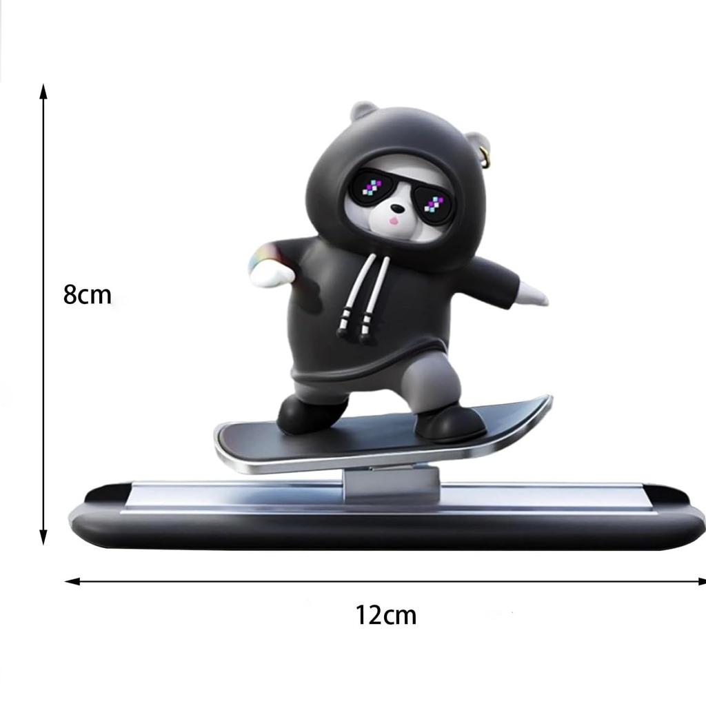 Roczential Ozdoba Deski Rozdzielczej Niedźwiedzia Skateboardowego, Ozdoba Samochodowa Niedźwiedzia Skateboardowego | Dekoracja Deski Rozdzielczej Samochodu |