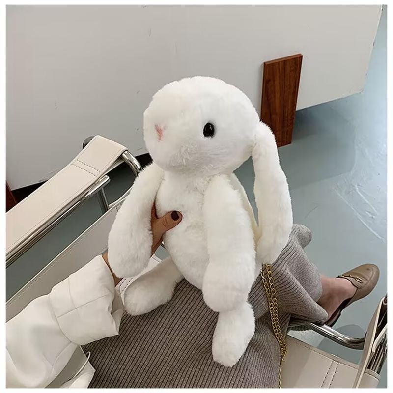 Sac à dos Peluche Lapin Mignon Sac bandoulière Chaîne Sacs Messager Épaule Unique Mode Fille Doux Sac à dos de Voyage blanc