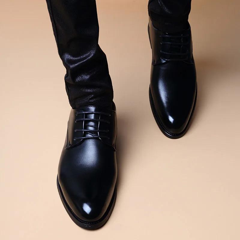 Men's Leather Shoes 2025 Autumn New Wedding Leather Business Formal Leather Shoes Pointed Casual British Lace Up Men's Shoes
