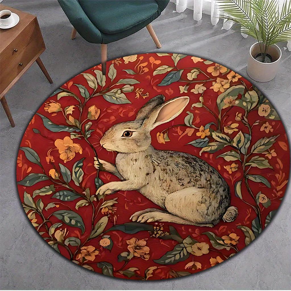 Easter Retro Floral Rabbit Pattern Round Area Rug Bedroom Living Room Garden Decor Living Room Carpet Decorative Floor Mat