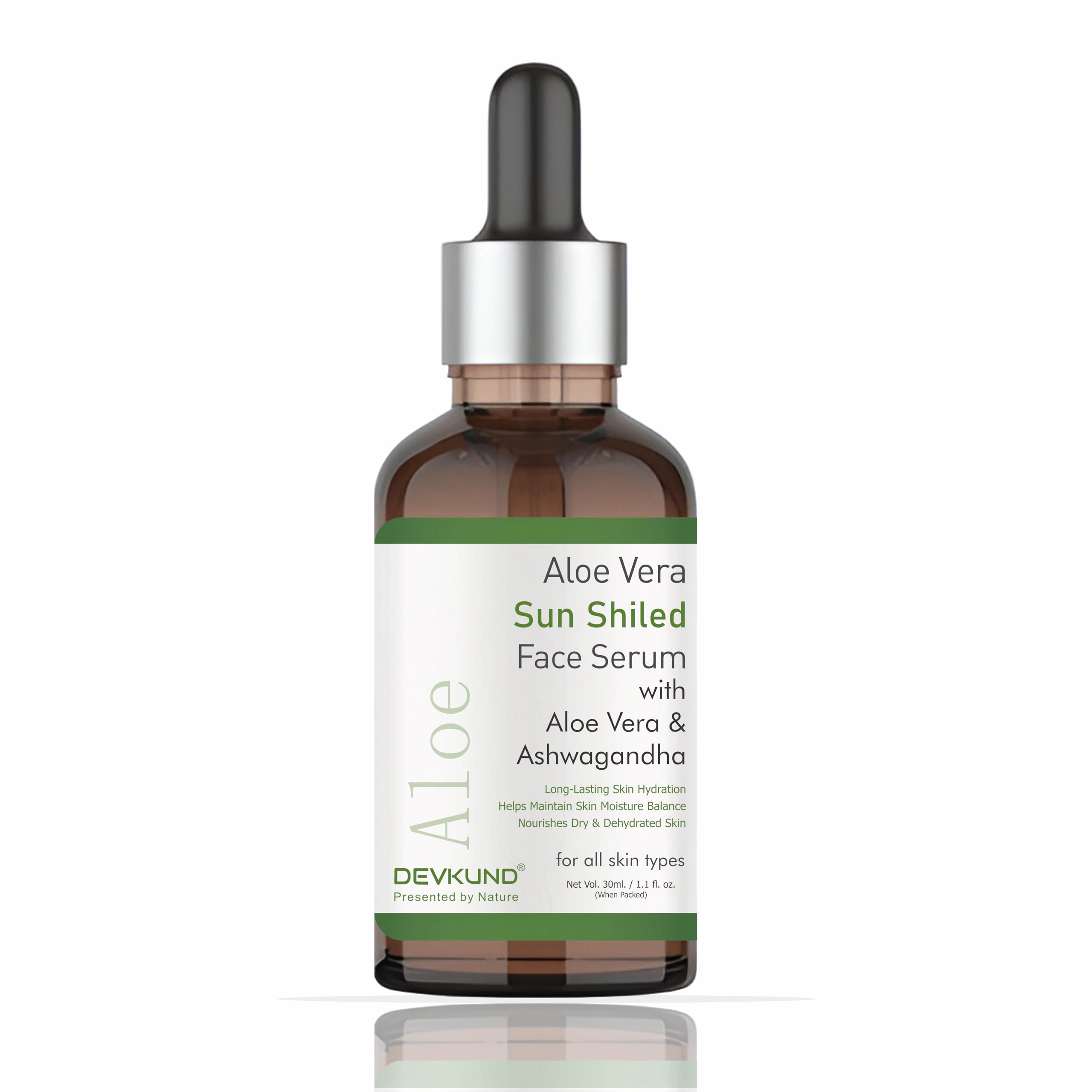 DEVKUND Sun Shield Aloe Vera Face Serum with Ashwagandha 30ml | Hydrating & Soothing Serum for Sun-Exposed Skin | Lightweight Daily Face Serum for
