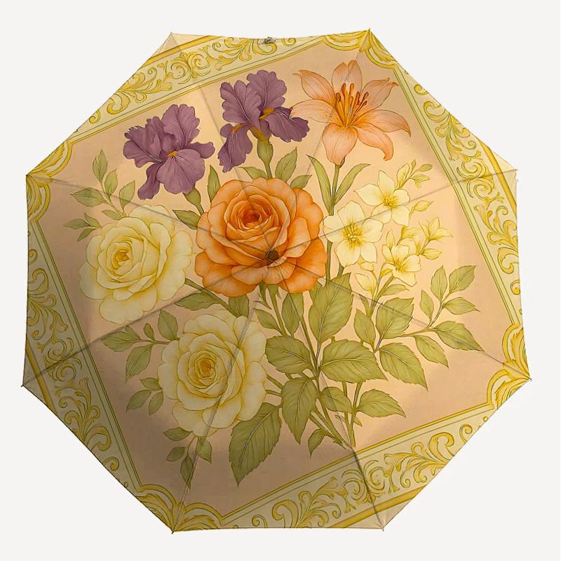1PC Floral Pattern Umbrella-8-Rib Reinforced Portable Folding Travel Suitable for All Seasons Outdoor Daily Use Is an Ideal Choice  -K0351
