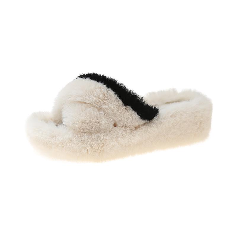 

Fashion 2025 NEW Trendy Women s Outdoor Slippers Fur Slippers Style Rubber Sole Comfortable Cotton Slippers for Autumn 40 бежевый