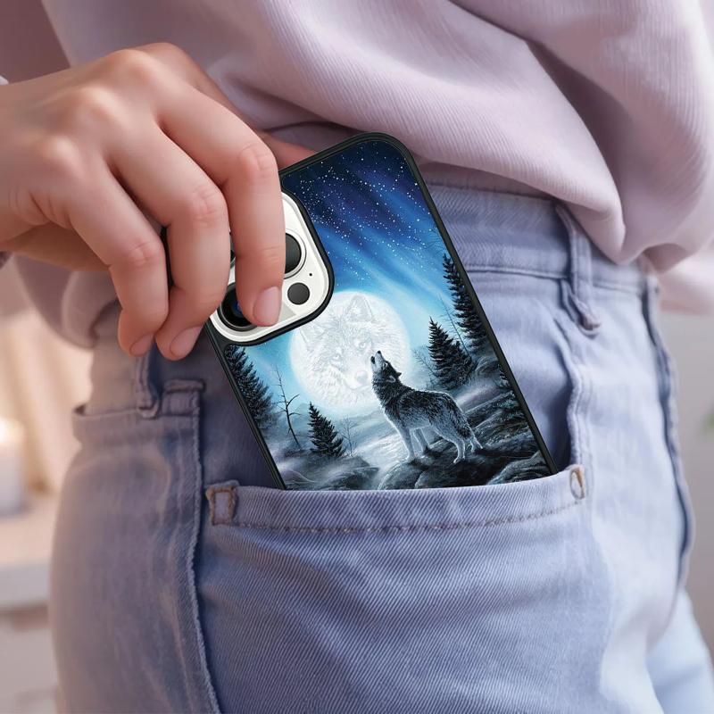 Moon Roaring Wolf Phone Case For iPhone 17 Air 15 16e 14 13 Pro Max Coque 12 11 Pro Max PLUS cover