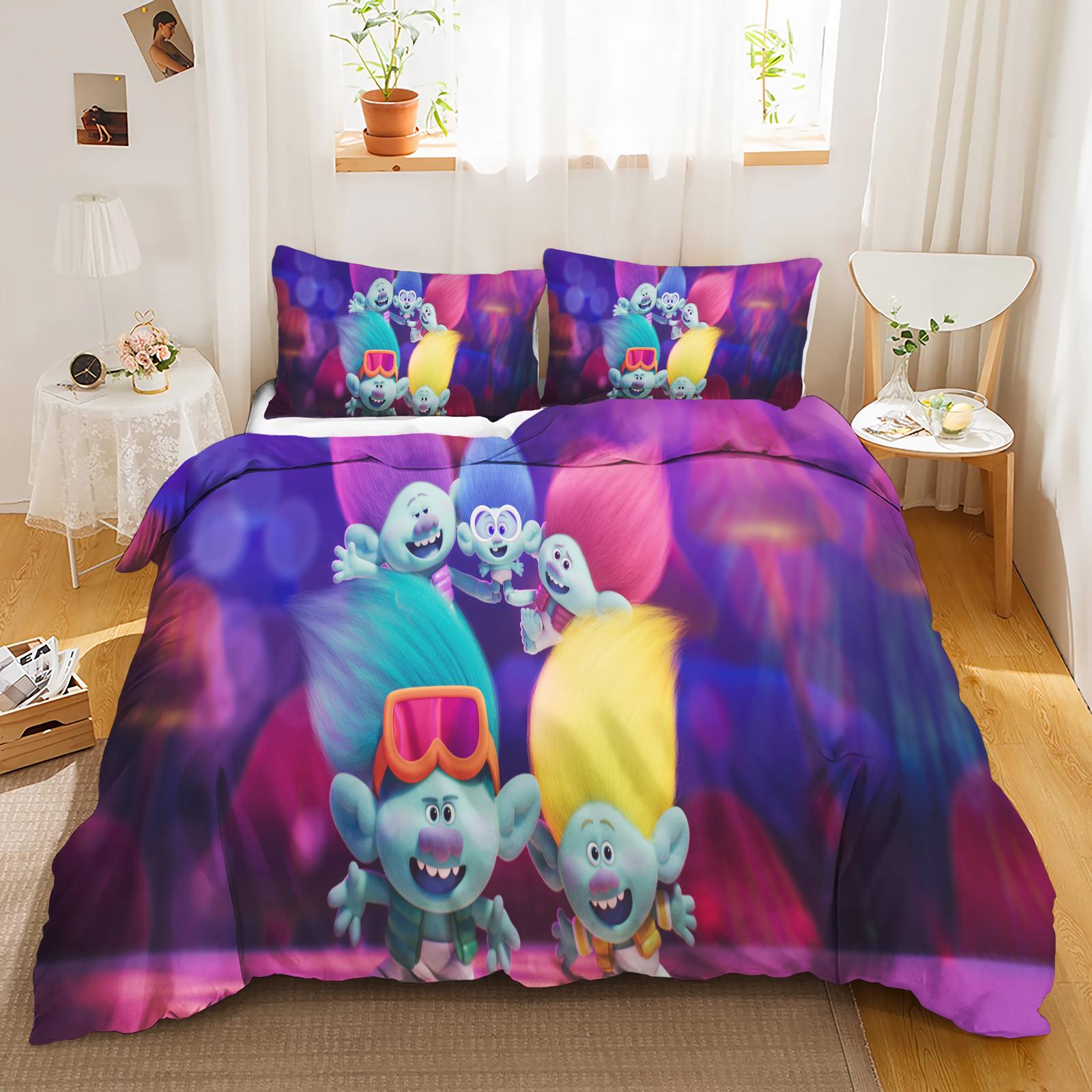 

Trolls Anime Home Bedroom Comforte Nordic polyester material suitable for children and adults 3-piece set EU Single(135*200cm)3pcs