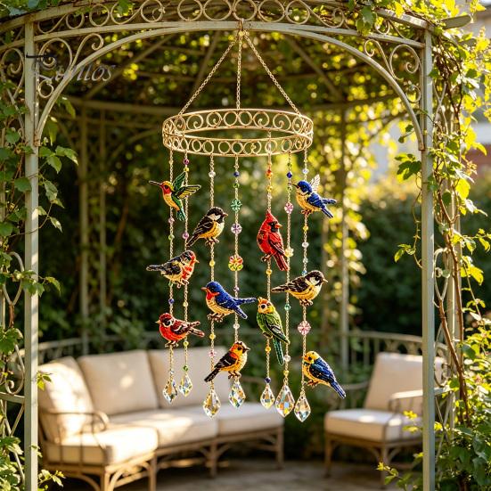 Spiritual Peace Meditation Decor Graceful Bird Wind Chime, Stained Outdoor Sun Catcher Windchime, Colorful Yard Artistic Porch Hanging Decorations