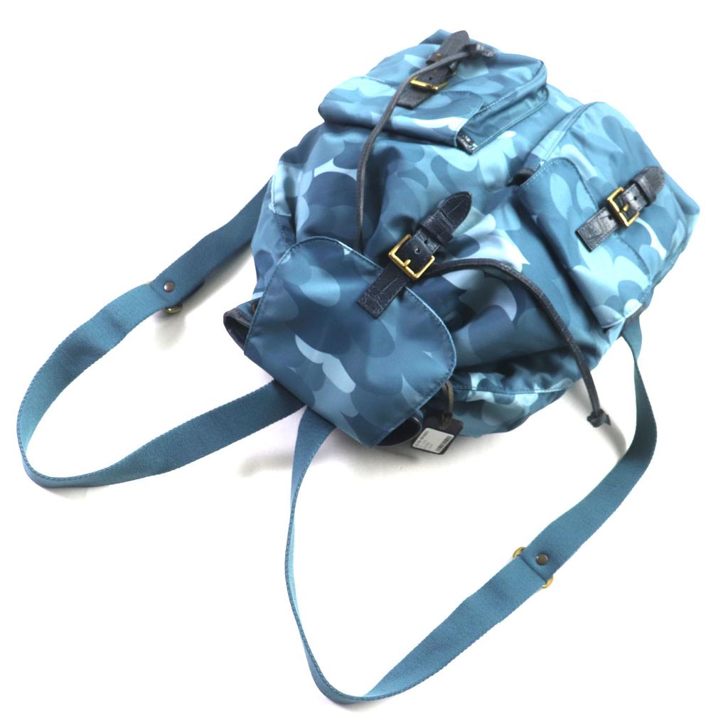 Pristine Felisi Backpack · Daypack All-over pattern, crocodile embossed leather drawstring bag Blue Nylon mens 15/56 Used
