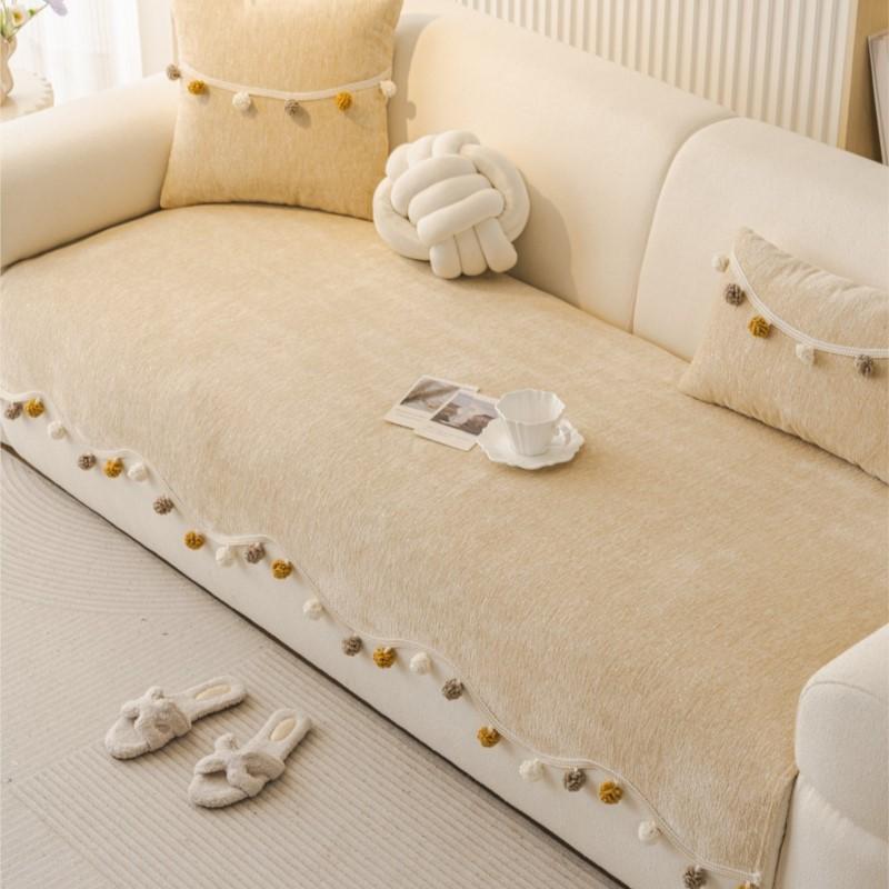 Solid Sofa Cushion Cover Mats Non-Slip  Autumn Sofa Protector Arc Edge Soft Anti-Skid Living Room Chenille Sofa Cushion Mats