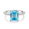 Aquamarine Emerald-Cut Ring In 925 Sterling Silver with Pave Diamonds, Plated In PT950 Gold.