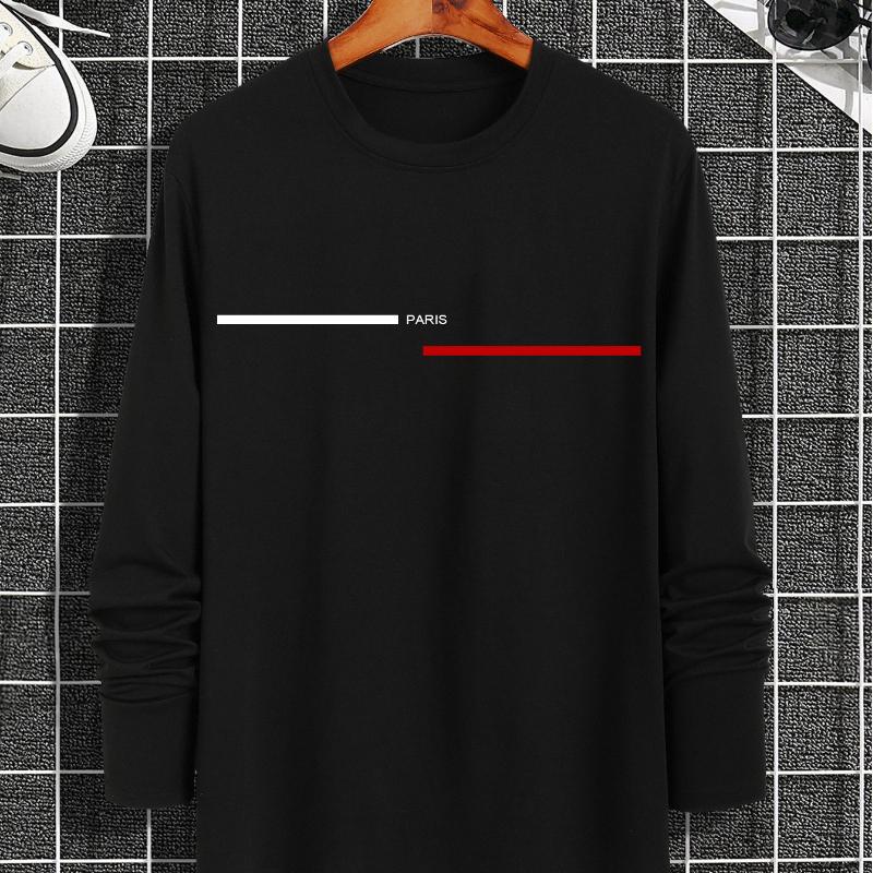 Trendig Ny Långärmad T-shirt Herr Långärmad Herr Tryckt Rundhalsad T-shirt Trend Mångsidig Casual Toppar Herr T-shirt