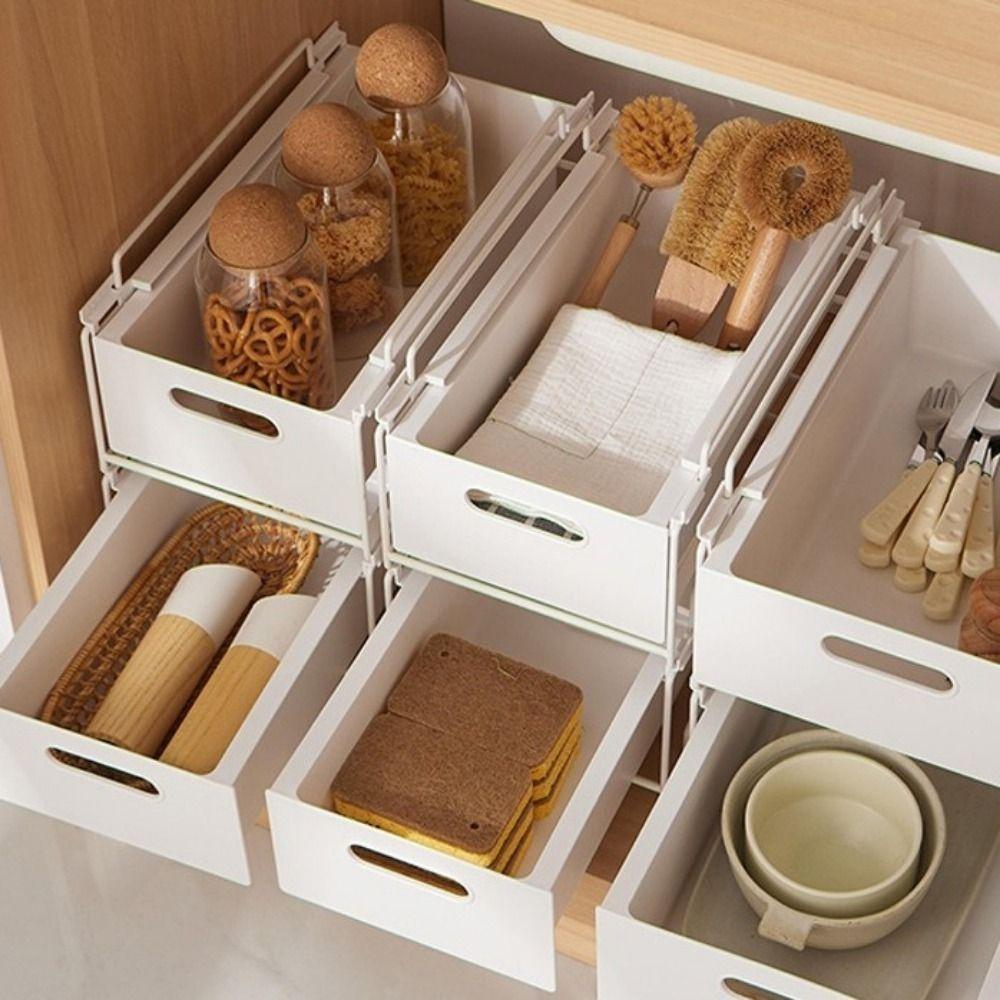 Drawer Type Pull-out Storage Basket Large Capacity Cabinet Storage Box  for Kitchen
