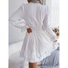 Abiti Donna Primavera Estate Sexy con Fiocco a Svasatura Manica Lunga Linea ad A Colore Unico Scollo a V Mini Abito Arricciato