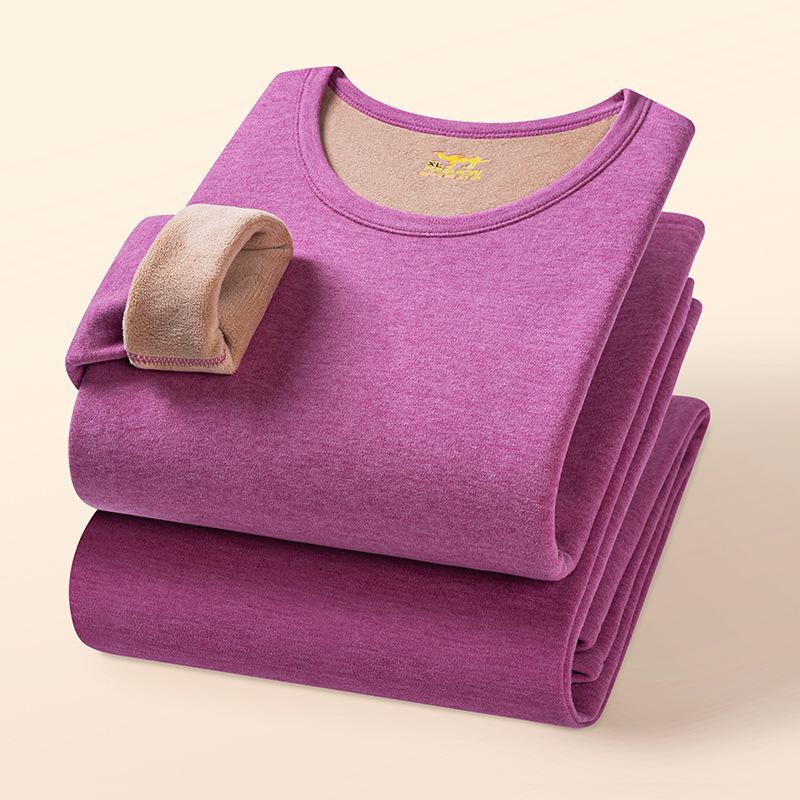 Camel Wool Fleece-Lined Underwear Set: Thick, Warm Base Layer for Women - Ideal for Autumn and Winter.