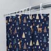 Winter Wonderland Reindeer Pine Tree Shower Curtain Set Navy Blue Christmas Decor Bathroom Accessory for Home Decor