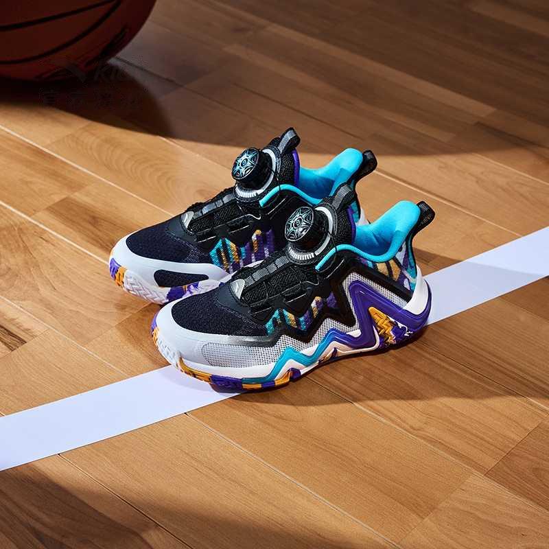 Anta Kids Reverse Scale Fabric Professional Basketball Shoes Comfortable Shock Absorption Low Top Kids sneaker Black Blue 312439955-3