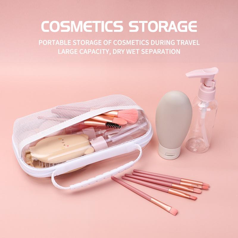 3pcs/set PVC Zipper Mesh Hard Shell Storage Bag Large Capacity Travel Toiletry Organizer Outdoor Cosmetic Toiletry Bag