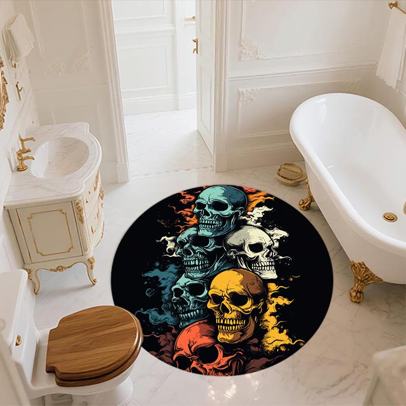 Colorful Skull,Round Area Rug,Carpet Rug for Living Room Bedroom Sofa Playroom Decor,Non-slip Floor Mat