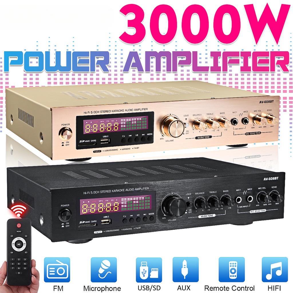 

3000 Вт Аудиоусилитель мощности Bluetooth5.0 Домашний кинотеатр Amplificador Audio с пультом дистанционного управления Поддержка FM USB