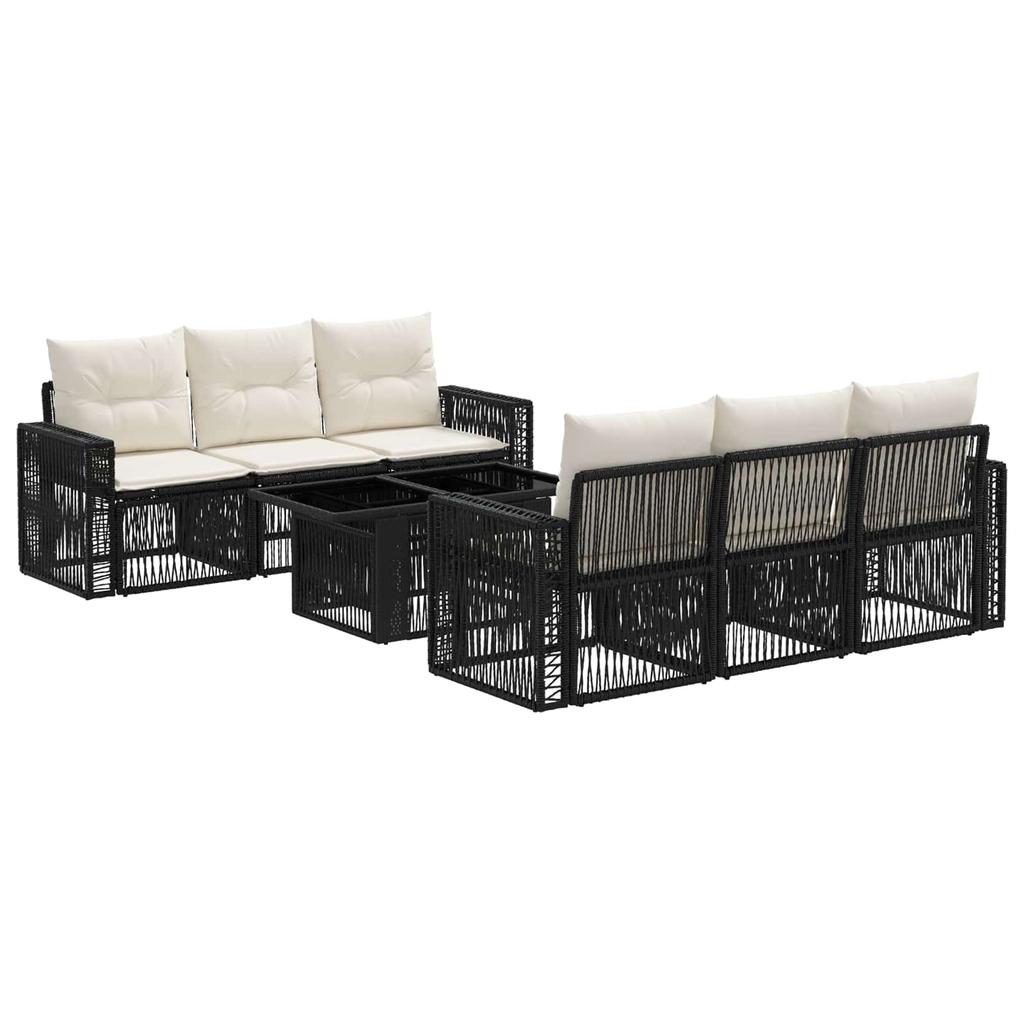 Garden Sofa Set 7 Pieces Black and Cream White Poly Rattan
