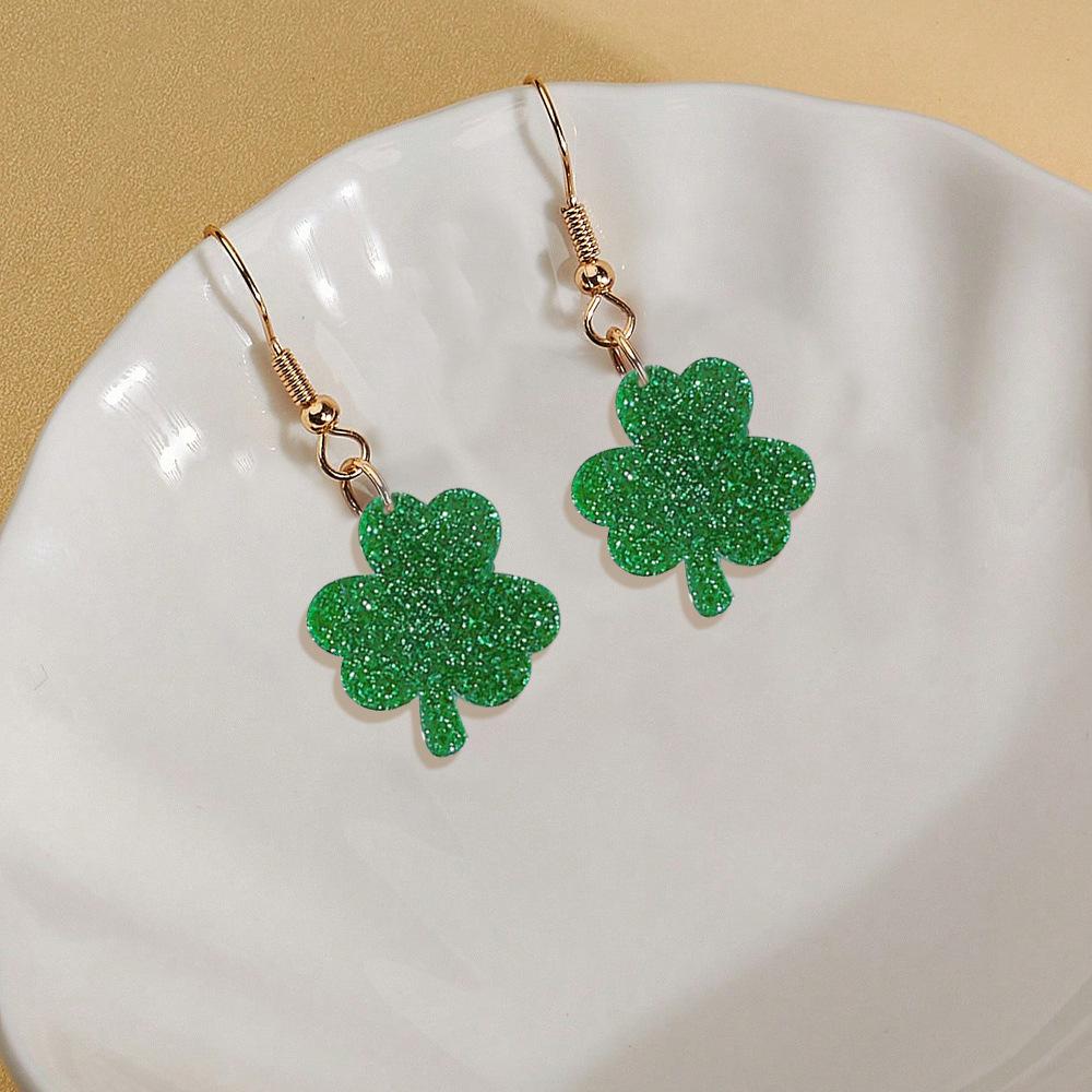 

Green Clover Earrings Earrings Small Fresh Pastoral Acrylic Material Exquisite Small Earrings
